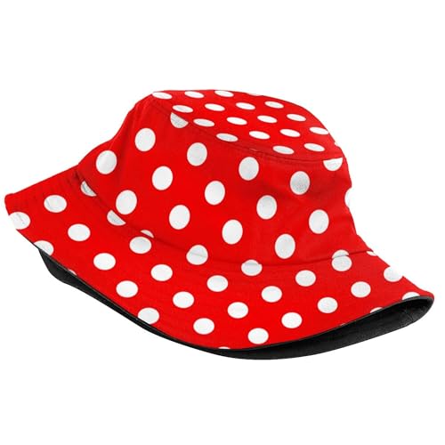 Trendy Bucket Hat - Comfortable Packable Sun Beach Hat for Women Men, Perfect for Outdoor Activities Travel Hiking - color: Red and White Polka Dot
