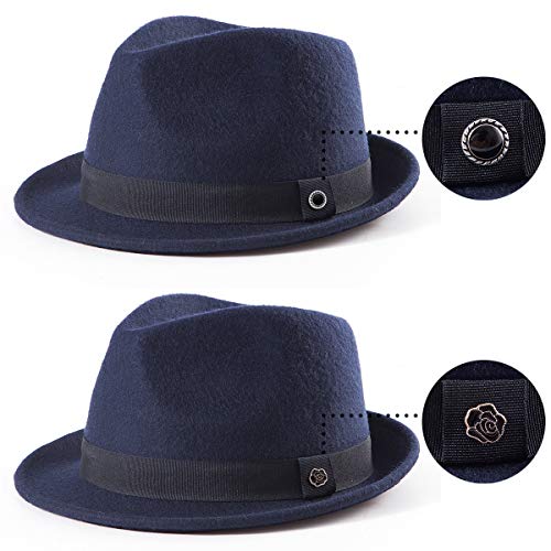 LADYBRO Straw Trilby Fedora Hat for Men Women 1920s Wool Felt Panama 7 1/4 - color: 09 Navy Blue, Size: 7 1/4 (58cm), Fits 22" - 22 7/8"