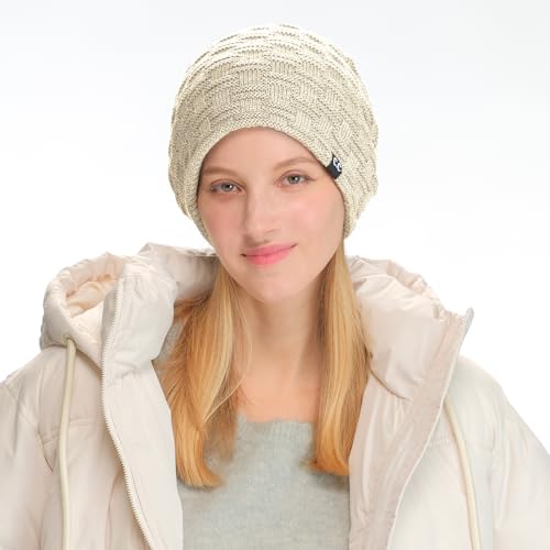 C.C Fuzzy Lined Beanie, Thick Soft Knit Winter Hat, Warm Cozy Skull Cap for Women & Men - color: Beige