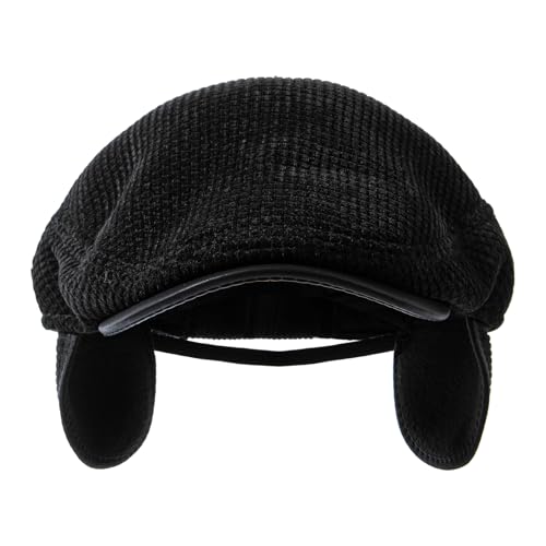 Earflaps Newsboy Hats for Men Autumn Winter Hat with Ear Muffs Elder Dad Hat Warm Cabbie Ivy Flat Cap Driving Hat - color: Mg-qjxnr05-black