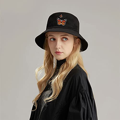 XYIYI Fashion Embroidery Bucket Hat Cotton Beach Fisherman Hats for Women Girls - color: Black