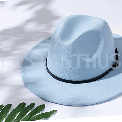 Lisianthus Women Belt Buckle Fedora Hat - color: Light Sky Blue