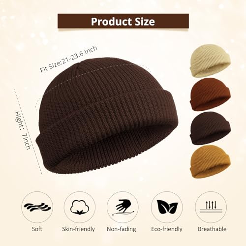 SATINIOR 4 Pieces Trawler Beanie Watch Hat Roll up Edge Skullcap Fisherman Beanie Unisex - color: Caramel, Khaki, Dark Caramel, Coffee, size: One Size