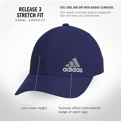 adidas Men's Release 3 Structured Stretch Fit Cap - color: Dark Blue/Grey/White, size: Small-Medium