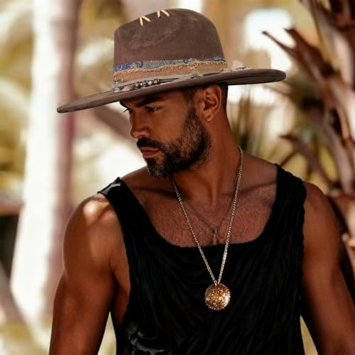 Wide Brim Fedora Hat for Men Women Retro Western Felt Hats - color: Chestnut