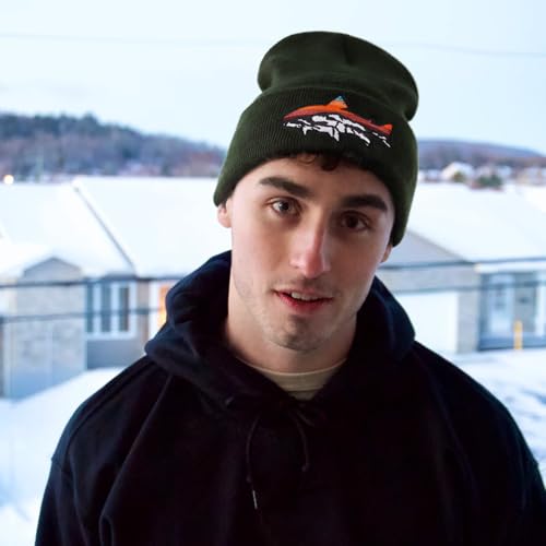 Knit Winter Beanie Hats for Men Women Cuffed Skull Cap with Mountain Embroidery Outdoor Christmas & New Year Gifts - color: Fish/Forest