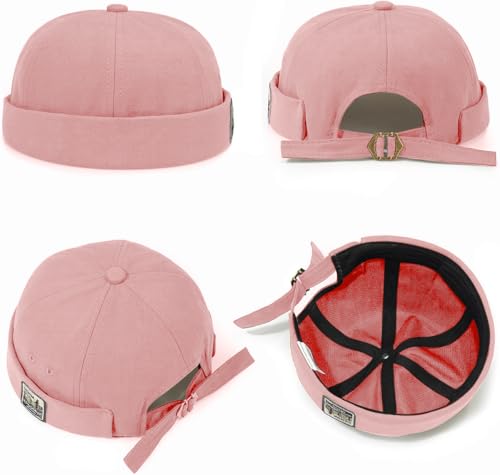 Glamorstar Dome Brimless Hats for Women Men Sailor Docker Beanie Cap Hip Hop Hats - color: Pink D