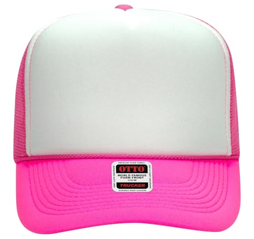 OTTO Cap 5 Panel High Crown Foam Front Mesh Back Trucker Hat, One Size - color: 891689 - N.pnk/Wht/N.pnk