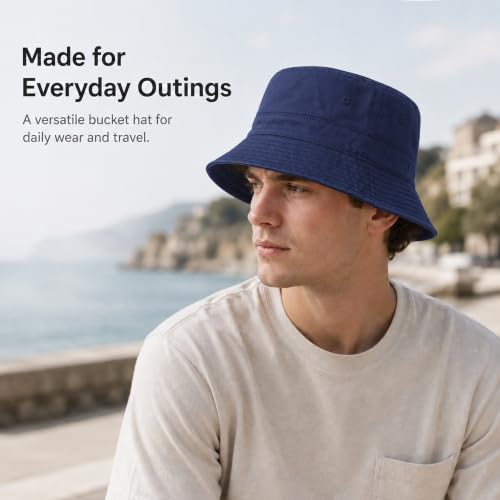 Cotton Bucket Hat Packable Beach Sun Hat for Women Men - color: Navy