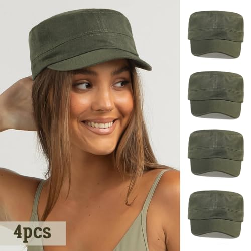Glamorstar Unisex Cadet Army Hats 4 Pieces Military Flat Top Newsboy Cap - color: 4 Army Green