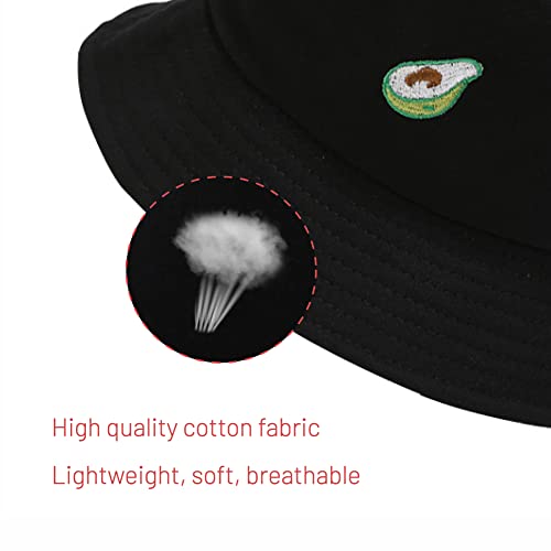 Cotton Bucket Hat for Women Men Summer Travel Sun Beach Bucket Cap, Unisex Outdoor Fisherman Hat - color: Avocado Black