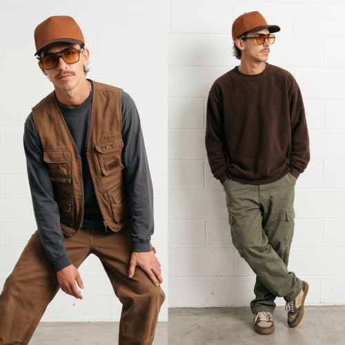 Daxton Men Original Trucker Hat Cotton Twill with Adjustable Snapback 5 Panel A-Frame Cap - color: 2 Pack - All Black, Rust Brown
