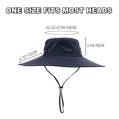 Fishing Sun Hat for Men UPF 50+ Wide Brim Boonie Hats for Summer - color: Navy Blue