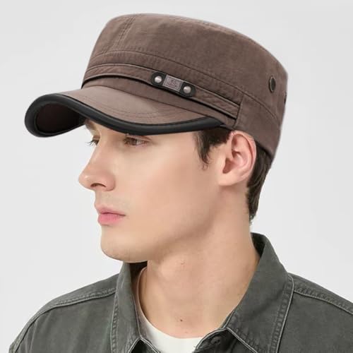 Cadet Army Hat 2 Pieces Flat Top Cap Unisex Military Hat for Women Men - color: Navy E + Brown E
