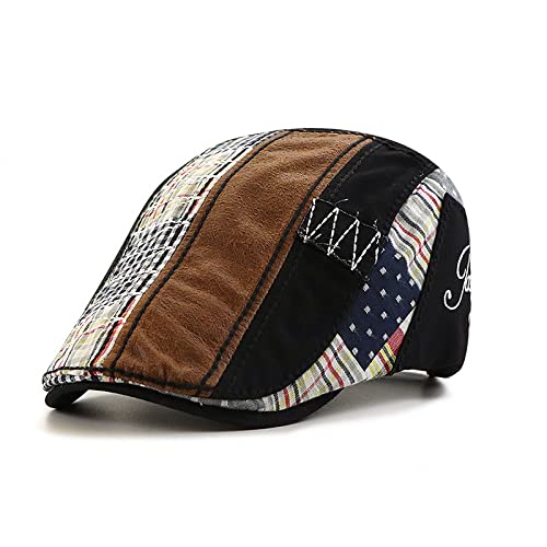 Cabbie Hats for Men Summer,Cotton Beret Newsboy Hat Ivy Gatsby Adjustable Flat Cap Beret for Driving - color: Cotton -Black B