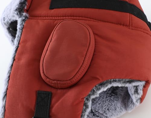 Connectyle Men's Trapper Hat with Faux Fur Linning Eskimo Windproof Winter Warm Hats Ushanka Hunting Hat - color: Reddish Brown