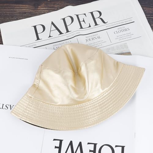 MILAKOO Pu Leather Bucket Hat for Unisex Reversible Fishing Cap Metallic Retro 80s 90s Fisherman Hat - color: E: Gold