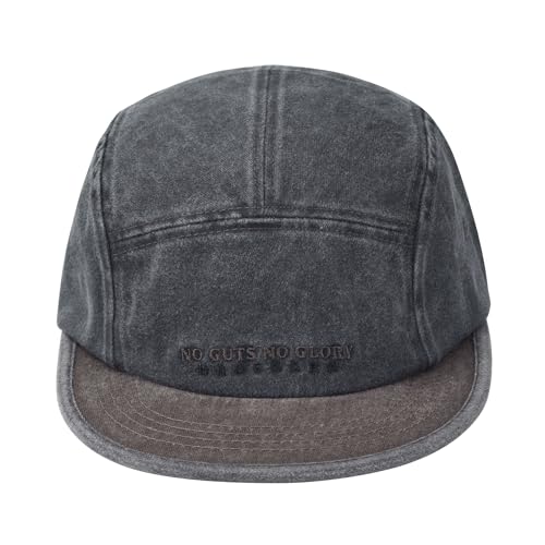 Clakllie Flat Brim Baseball Cap Retro 5 Panel Short Brim Cap Embroidered Trucker Hat Running Hats UPF 50+ Umpire Hats,Gray