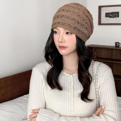 Crochet Slouchy Beanie Hat Turbans Headware for Women - color: Bea15 - Brown