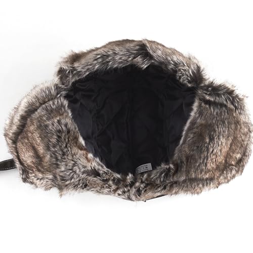 Faux Fur Winter Hat PU Leather Warm Earflap Trapper Hats for Men Women Russian Ushanka Hat Windproof Cycling Ski Cap - color: Black