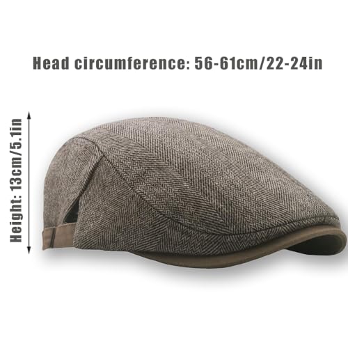 Mens Herringbone Tweed Newsboy Cap Flat Ivy Gatsby Hat Adjustable Cabbie Cap for Women - color: Light Khaki