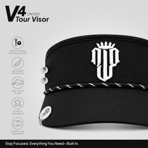Visor Hat for Men and Women with Tee Holder & Magnetic Ball Marker - color: High Crown: Black