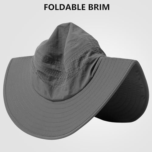 UPF 50+ Foldable Brim Water-Resistant Sun Bucket Hat with Laser Perforated Mesh Adjustable for Men Women Outdoor - color: Dark Grey, size: Medium