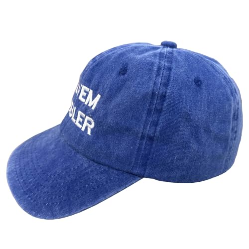 Altru Apparel Embroidered Cap & Hat | SOLVEM PROBLER Hats | Vintage Caps for Mens & Women | Black Sweatband Fitted Hat | - color: Cobalt Blue