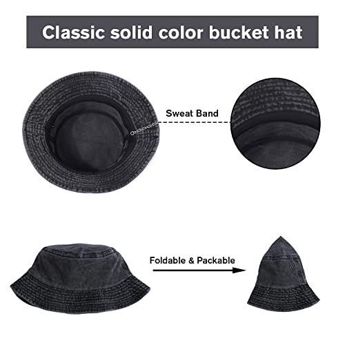 Washed Cotton Bucket Hats Packable Summer Beach Cap for Men Women - color: Ce-bh-black-white-red