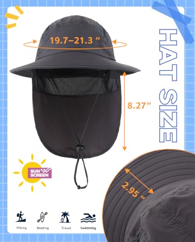 Home Prefer UPF 50+ Boys Sun Hat with Neck Flap Wide Brim Summer Beach Bucket Hat for Boys Girls Toddler Kids Safari Hat - color: Dark Gray