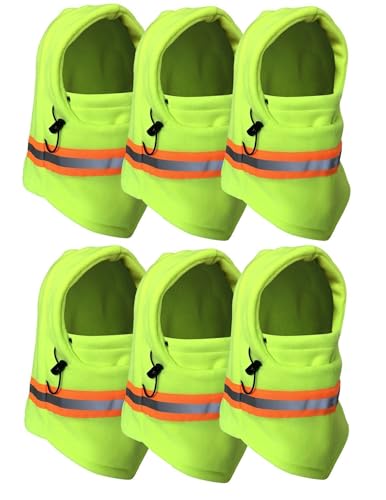 Men Hi Visibility Reflective Winter Thermal Fleece Balaclava Mask Ski Motorcycle Full Face Mask Neck Cover Windproof - color: 6pcs Neon Lime