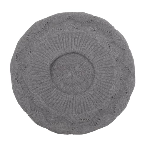 ZLYC Women French Beret Hat Reversible Solid Color Knit Warm Artist Cap - color: Cable Pattern Gray