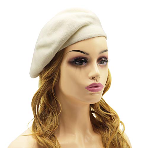Wheebo Reversible Solid Color French Beret Hat for Women and Girls - color: Beige White