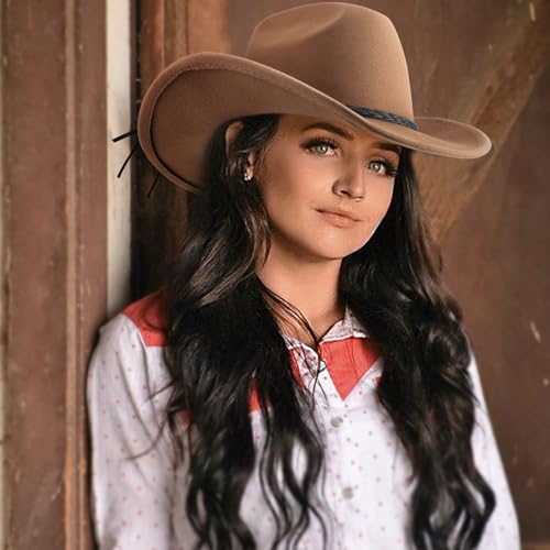 DRESHOW Western Cowboy Hat for Men Women Cowboy Cowgirl Hat Outdoor Wide Brim Retro Felt Fedora Hats Unisex Rolled up Caps - color: 1 Pack Style 8: Khaki