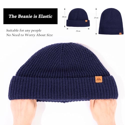 TOP-EX Oversized Merino Wool Waffle Beanie, L XL XXL Winter Watch Cap - color: Navy(waffle), size: X-Large-XX-Large
