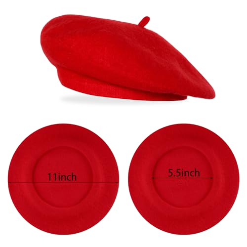 Classic Beret Hats for Women French Beret Hats Costume Accessories Painter Artist Cap with Scarf - color: Red