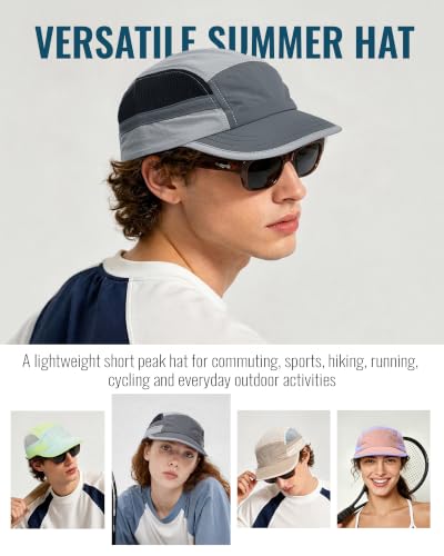 Croogo Short Brim 5 Panel Baseball Cap Mesh Quick Drying Sports Hat for Men - color: Gray