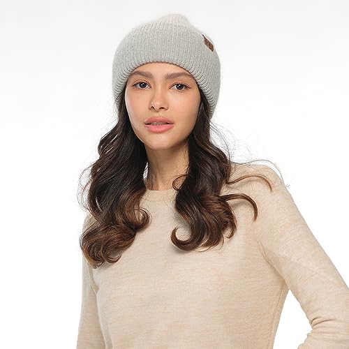 C.C Fuzzy Beanie for Women Unisex - Acrylic Stretchable Soft Warm Knit Winter Skully Hat - color: Angora-lt. Grey