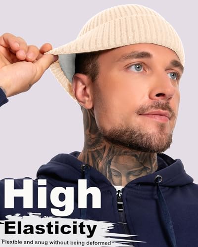 Short Wool Fisherman Beanie for Men Women Fleece Lined Winter Hat - color: 1pcs Beige