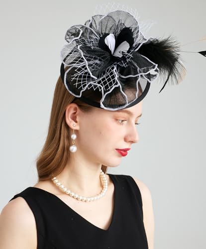 Women Organza Derby Hat Fascinator Tea Party Wedding Church Derby Hat Fascinator Hats Dual-use - color: 02c Black