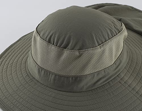 Home Prefer Outdoor UPF50+ Mesh Sun Hat Wide Brim Fishing Hat with Neck Flap Sun Hat for Men Women - color: Pea Green