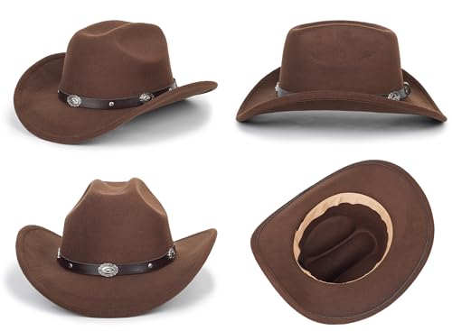 Glitter Silver Black Cowboy Hats Women Western Rhinestone Cowgirl Hat - color: Brown-round Belt