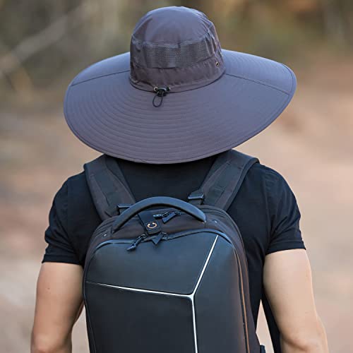 HUAMULAN Men Women 6" Wide Brim Sun Hat Summer Fishing Hats UV Protection - color: Bg9020-honggray