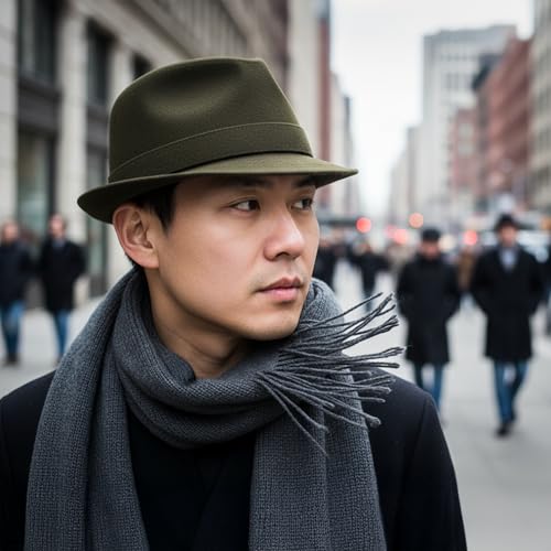 Funky Junque Mens Wool Blend Fedora, Vintage Winter Dress Hat - color: Olive, size: 7 1/4-7 5/8