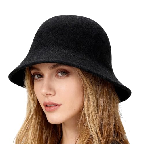 haozaikeji Women's Vintage Cloche Bucket Hat 1920s Wool Felt Bowler Hat Flapper Hats Winter Church Hats - color: Black