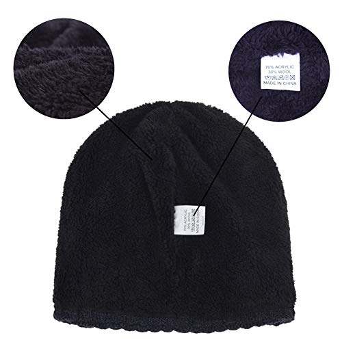 Original One Men Wool Blend Cable Knitted Visor Beanie Winter Knit Hat with Brim Fur Lined Ski Cap - color: Blue