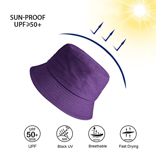 Wheebo Solid Color Bucket Hat for Women Summer Beach Fishmen Hat for Lady Adult Unisex Cotton Cap…… - color: A-sc-purple