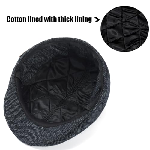 Men's Newsboy Hat with Earflaps Flat Ivy Caps Irish Cabbie Cap - color: Blue Black Square