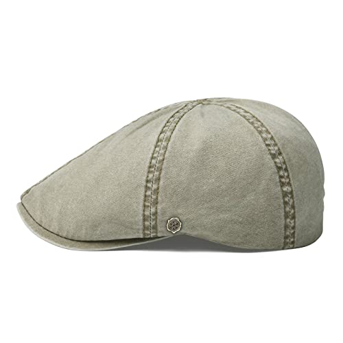 VOBOOM Cotton Flat Cabbie Hat Gatsby Ivy Irish Hunting Newsboy Cap - color: Washed Khaki