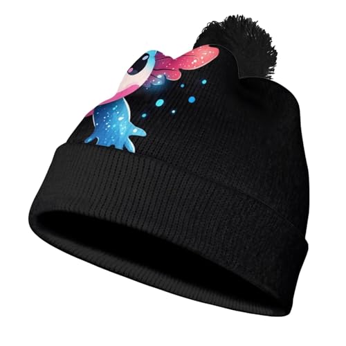 Girls Boys Winter Warm Knit Beanie Pompom Elasticity Slouchy Hat Skull Caps for Childrens - color: Black Cute Axolotl